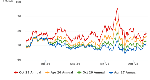 Annual Forward Power Curves May 2025